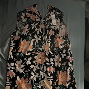 LOFT Black Floral Sleeveless Top
